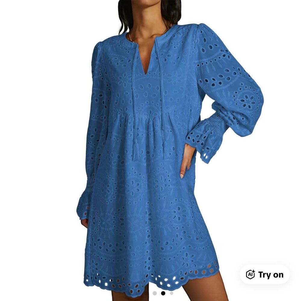 Dokotoo Blue Eyelet Cotton Mini Dress, XL, NWT